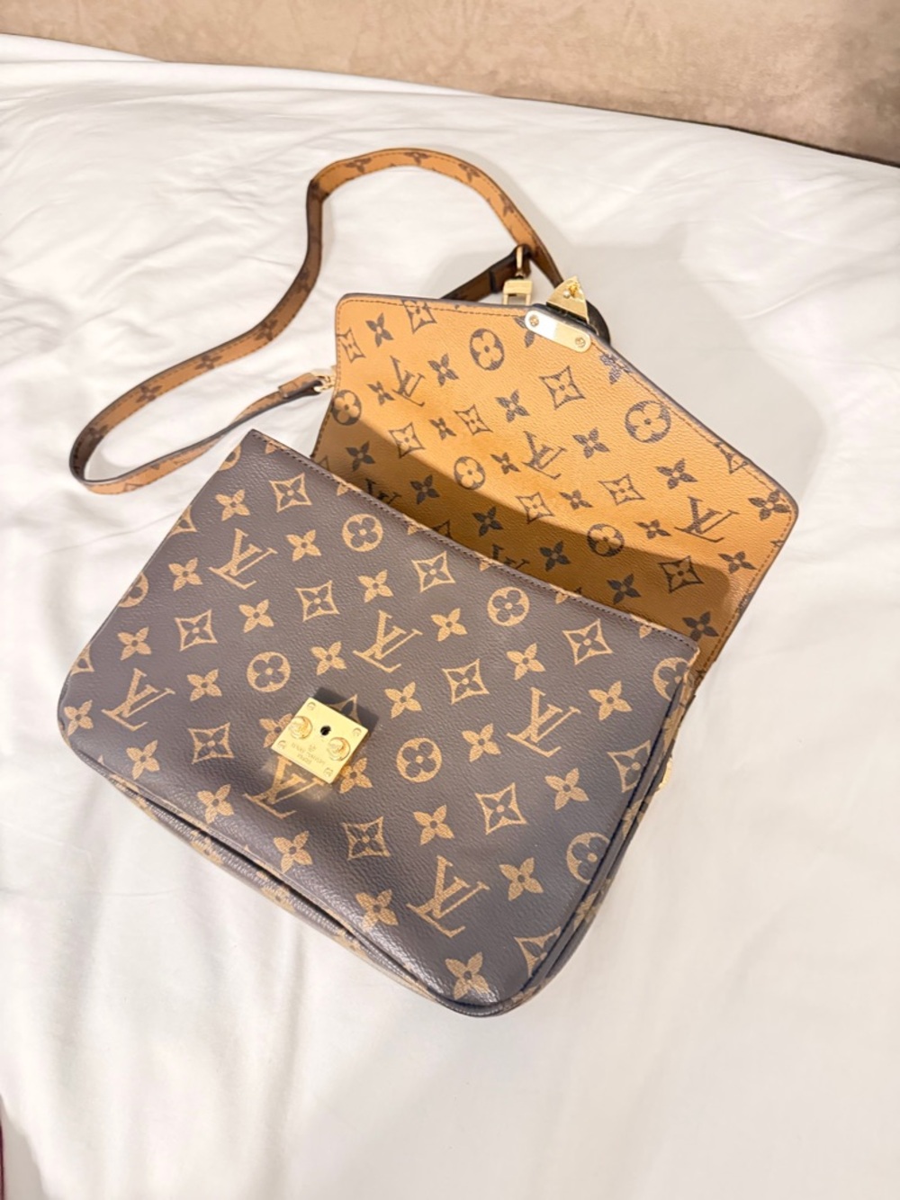 Two-Tone Flap Crossbody in Brown and Tan - Picture 5 of 6